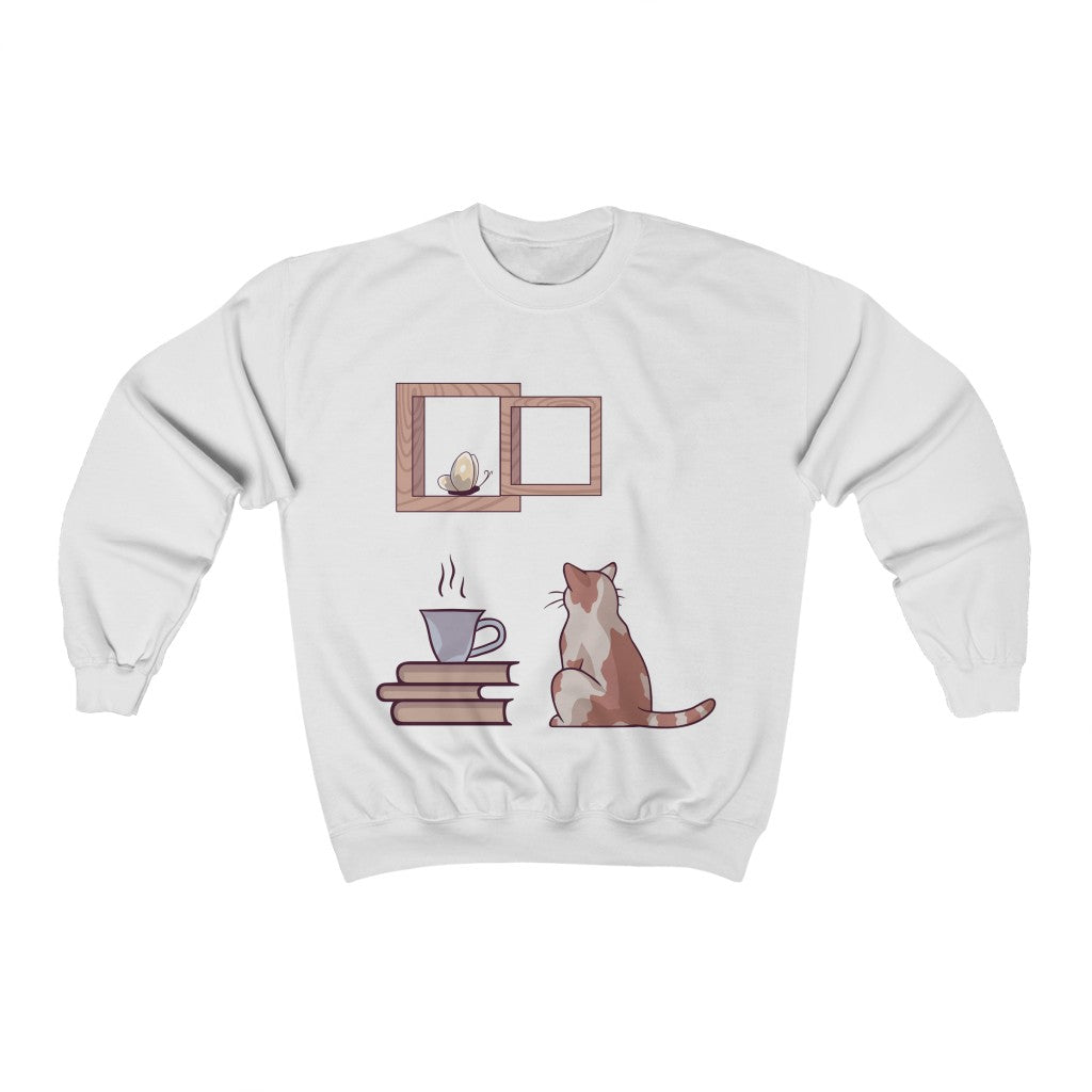 Cat and Window Sweatshirt - Unisex Crewneck Sweatshirt - Cat mom - Books and kittens