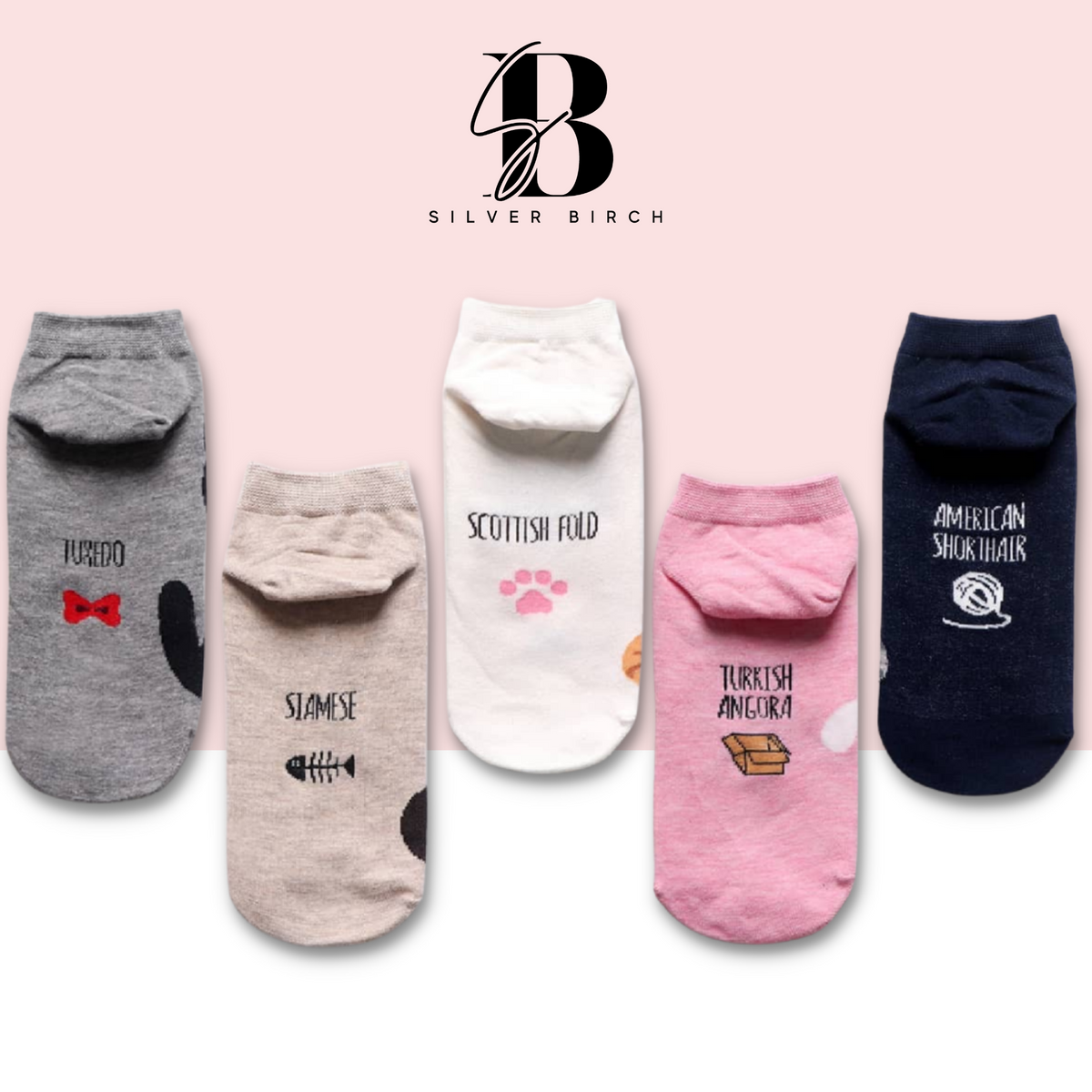 Women's 5-Pk Cat Ankle Socks - Love4PetPaws