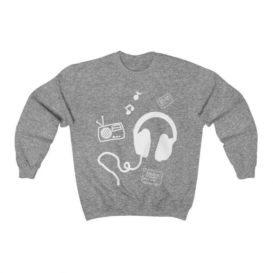 Music Sweatshirt - Unisex Crewneck Sweatshirt - Headphones - audio book fans - Music notes - cassette