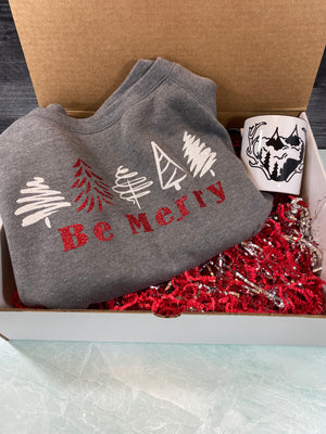 Be Merry Gift Set - Ladies' Grey Sponge Fleece - Wide Neck Sweatshirt