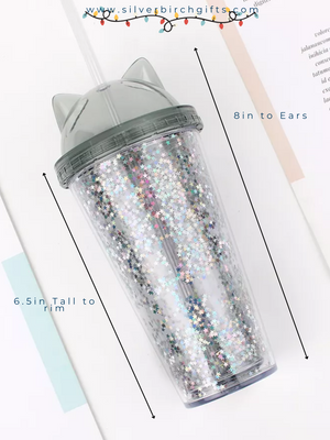 Cat Jewel Ear Tumbler Gift Box  Metal Tumbler for Cold/Hot Drinks – Silver  Birch Gifts