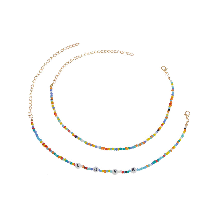 L O V E Rainbow Necklace | Bead Necklace | Flower Pendant | Boho Flower Necklace