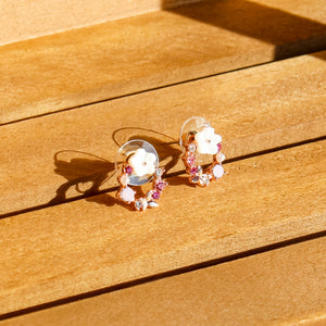 White Pink Crimson Flower Wreath Earrings | Stud Earrings