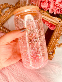 SnowGlobe Glass Can | SnowGlobe Tumbler | Pink