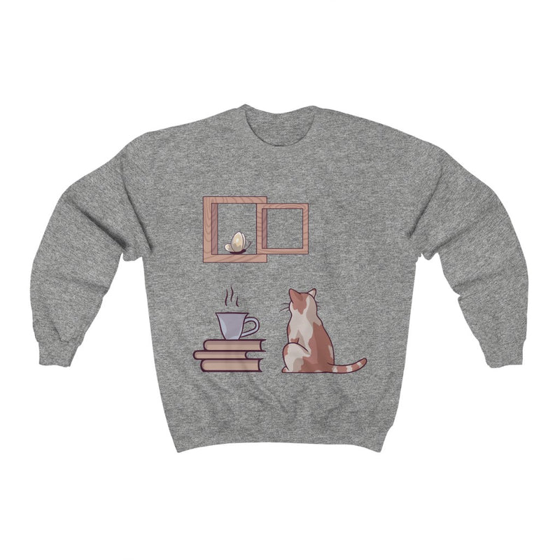 Cat and Window Sweatshirt - Unisex Crewneck Sweatshirt - Cat mom - Books and kittens