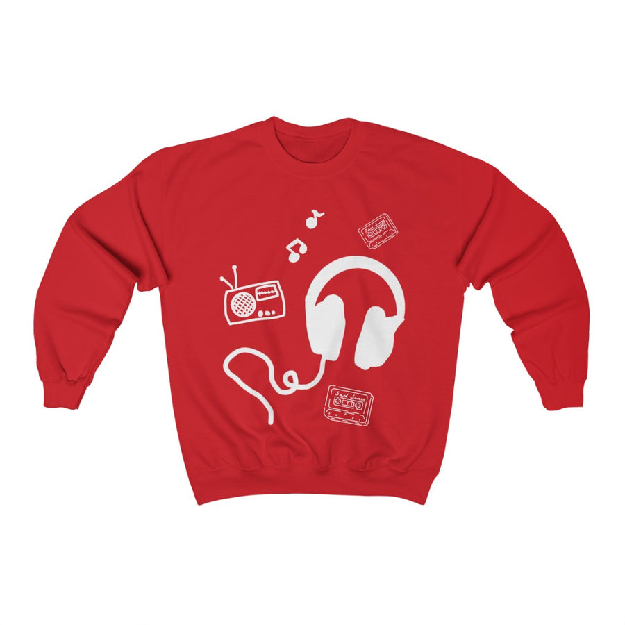Music Sweatshirt - Unisex Crewneck Sweatshirt - Headphones - audio book fans - Music notes - cassette