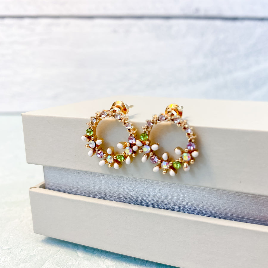 Multicolored Flower Wreath Earrings | Stud Earrings