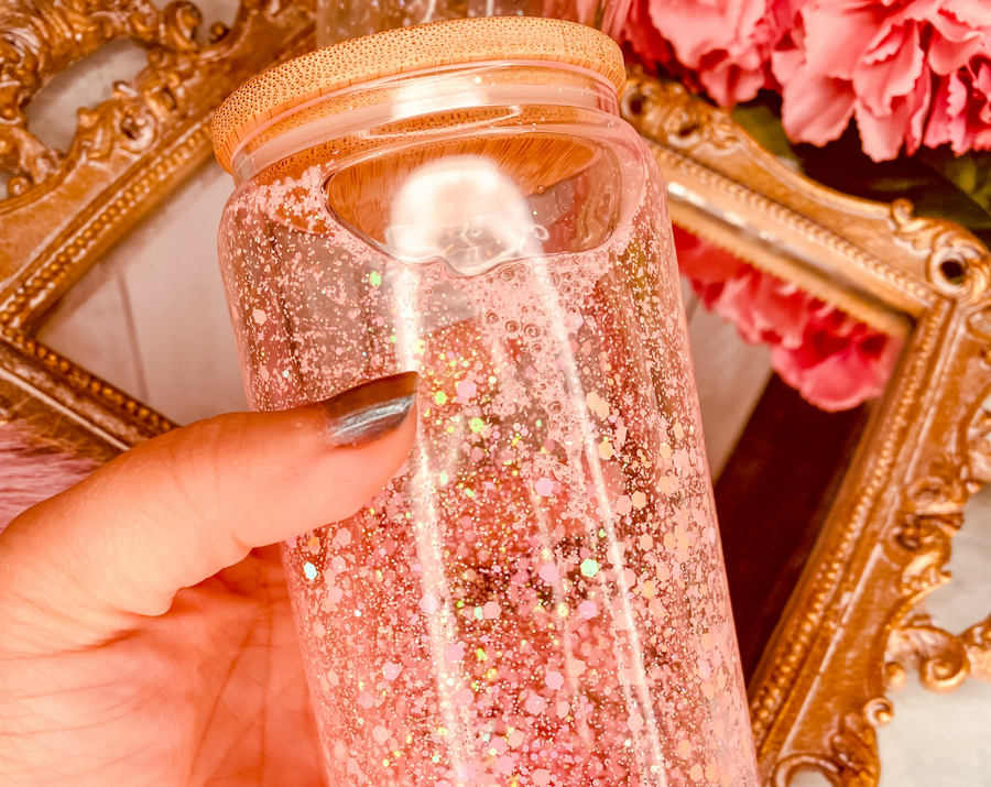 SnowGlobe Glass Can | SnowGlobe Tumbler | Pink