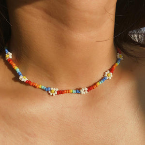Daisy Rainbow Bead Necklace | Flower Pendant | Boho Flower Necklace
