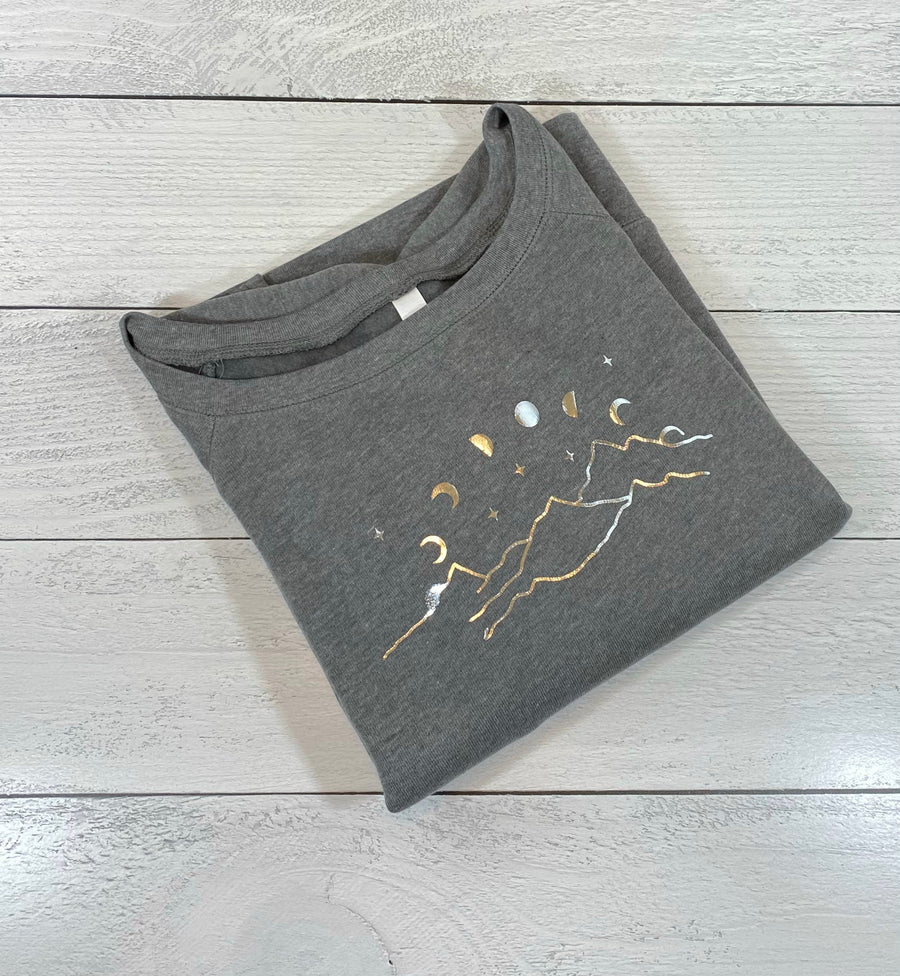 Silver Mountain Moon Gift Set - Ladies' Grey Sponge Fleece - Wide Neck Sweatshirt